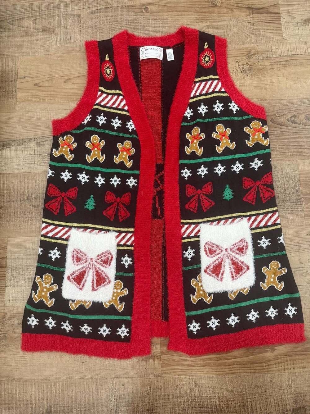 Merry & Bright Ugly Christmas Sweater Vest Size 1X Gingerbread Pockets